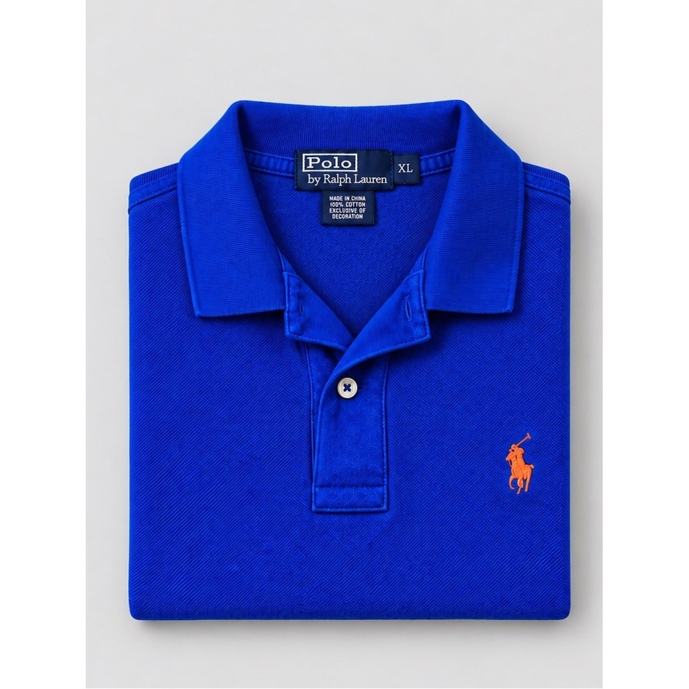 Vintage 90s Polo Ralph Lauren Mens Polo Shirt XL Preppy Logo Pony Cobalt Blue